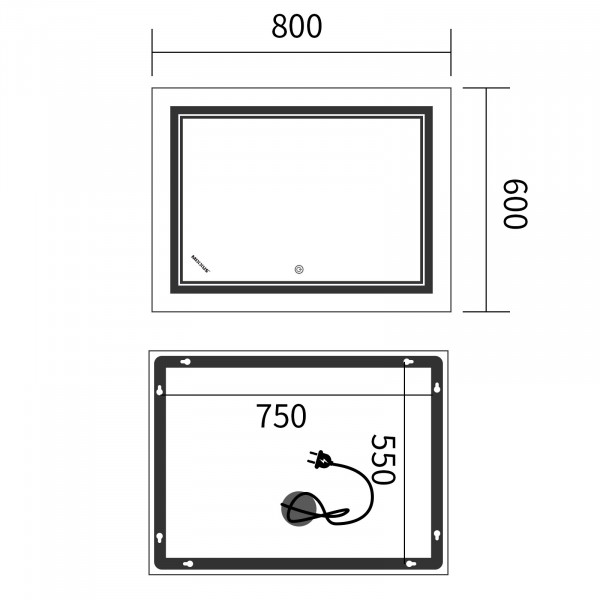 Дзеркало Mixxus Premium QUADRO MR20-80x60-Reverse з Led Touch, Anti-fog, димером, регулятором яскравості (MP6619)
