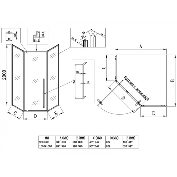 Душова кабіна без піддону Koer SR SC06-100x100x200-TR-01 прозоре скло Easy Clean 8мм, хром (KR5365)