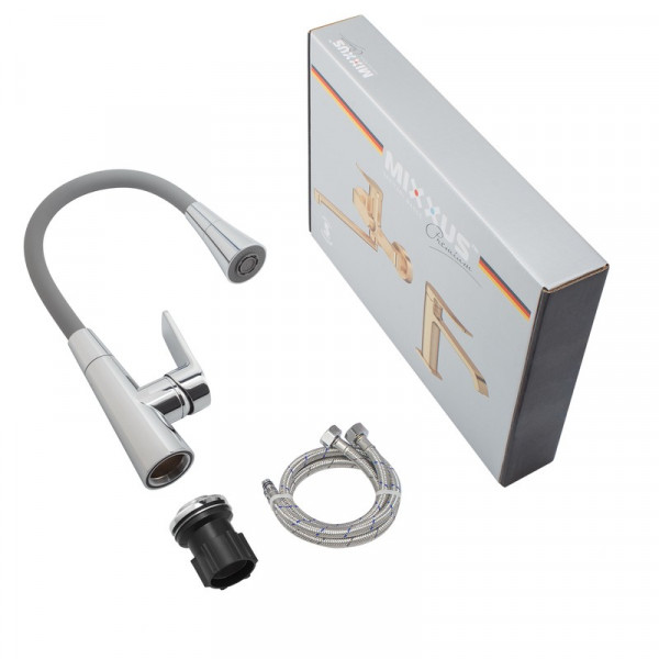 Змішувач для кухні Mixxus Premium Matis 011-T (NUT) Refl.Gray (Колір хром+силік.вилив сірий) (MI8267)