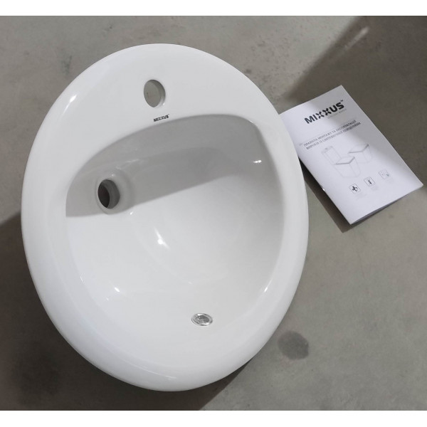 Раковина врізна на стільницю Mixxus Premium TOPPER-1602 515х400х200mm з отвором під змішувач та переливом (MP6572)