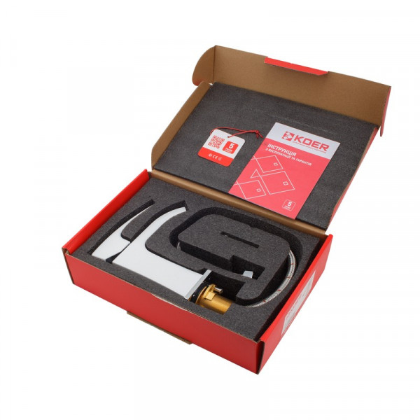 Змішувач для умивальника Koer KB-12007-04 (Колір хром+білий) (KR5151)