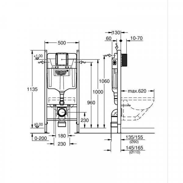 Комплект Grohe Set Унітаз ELLIPSE-0305-T3 + Інсталяція UA388400WG + панель 38732000 (388400WGELLIPS0305T3)