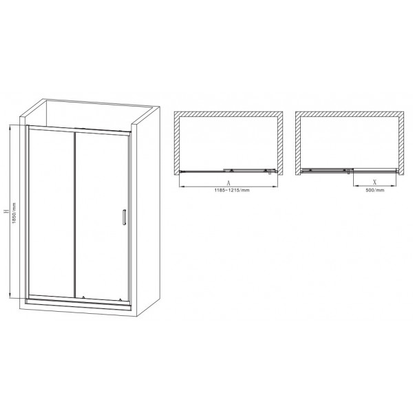 Двері в нішу Mixxus Premium DIVERSE SD01-120x185-TR Black прозоре скло 5мм (MI6877)
