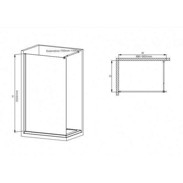 Душова перегородка Mixxus Premium FLAT SP02-90x200-TR Black Walk-In прозоре скло 8мм (MI6855)
