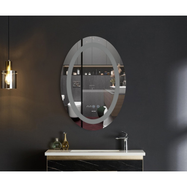 Дзеркало Mixxus PLAIN MV02-60x80 з Led Touch, Anti-fog, димером, регулятором яскравості, годинником (MI6933)
