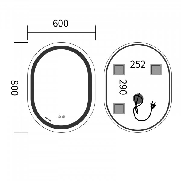 Дзеркало Mixxus Premium ELLIPSE MV05-80x60-Reverse з Led Touch, Anti-fog, димером (3-6,5kK) (MP6642)