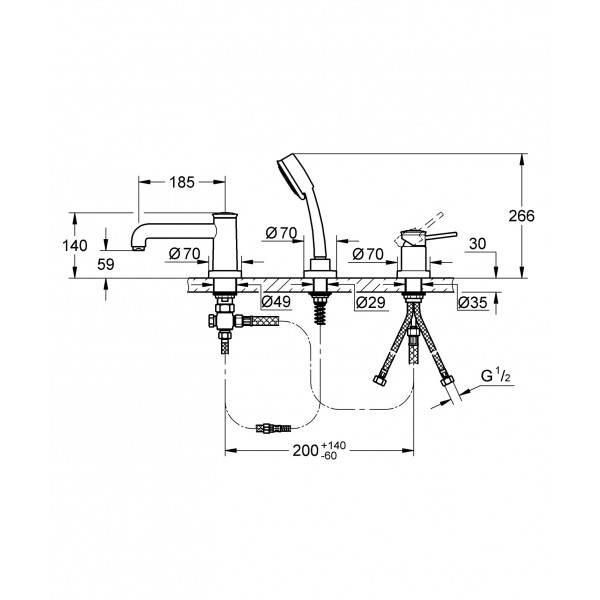 Змішувач на борт ванни на 3 отвори Grohe BauClassic (2511800A)