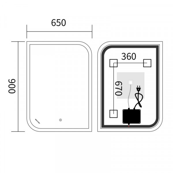 Дзеркало Mixxus Premium BEVEL MA02-90x65-Reverse з Led Touch, Anti-fog, димером (3-6,5kK) (MP6641)