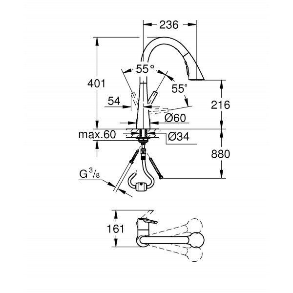 Змішувач для кухні з висувним виливом Grohe Zedra (32294002)