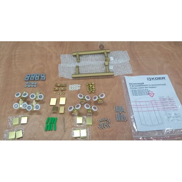 Душова кабіна без піддону Koer SR SC04-90x90x195-TR-12 прозоре скло Easy Clean 5мм Матове золото (KR5681)