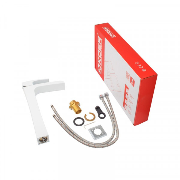 Змішувач для умивальника Koer KB-15007-04 високий водоспад (Колір хром+білий) (KR5156)