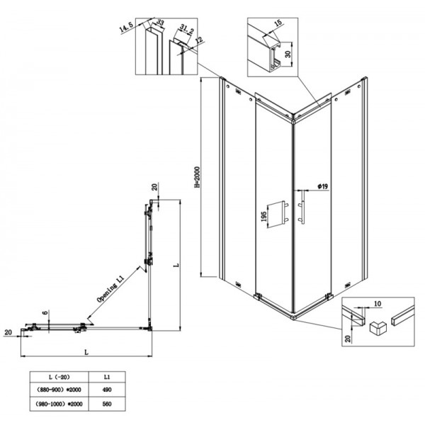 Душова кабіна без піддону Koer SR SC03-90x90x200-TR-01 прозоре скло Easy Clean 6мм, хром (KR5356)