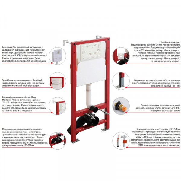 Комплект: Mixxus Premium Ellipse-SET-2101 (в 2 ящ) Унітаз система змиву Tornado 3.0+ Інсталяція Koer KT-0404 + панель KT-0604-03 White (MP6667)