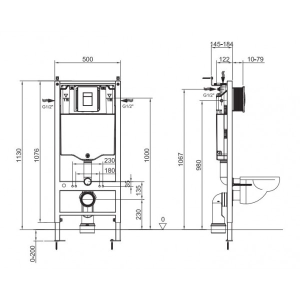 Інсталяція для підвісного унітазу Koer KT-0504-01 500x126x1150mm з панеллю змиву KT-0607-01 Хром (KR5348)