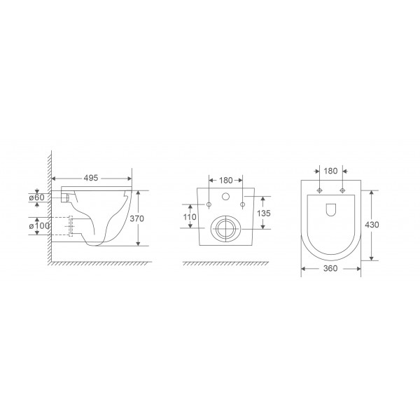 Унітаз підвісний Mixxus Premium Ellipse-0302-T3 495x360x370mm, система змиву Tornado 3.0 (MP6462)