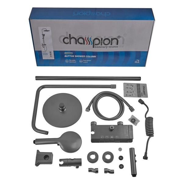 Душова колона зі змішувачем з кнопковим перемикачем з алюмінію CHAMPION PBD-009-J GRAPHITE, 4 режими (CH6550)