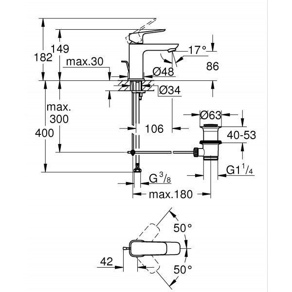 Одноважільний змішувач для раковини Grohe Cubeo S-розміру (1016940000)
