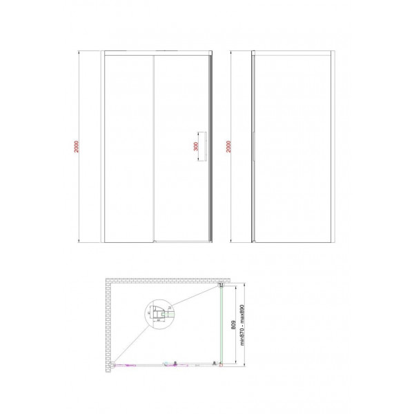 Бічна стінка до кабіни Koer SR SW05-90x200-TR-01 прозоре скло Easy Clean 6мм, хром (KR5407)