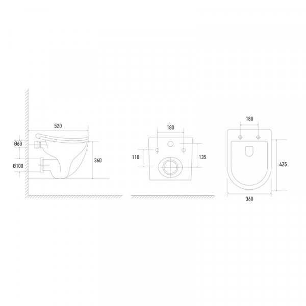 Унітаз підвісний ергономічний Koer TT-0101-T3 520x360x360mm система змиву TORNADO 3.0 (KR5615)