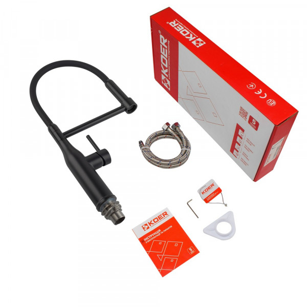 Змішувач для кухні Koer KI-70005-05 з чорним силіконовим виливом (нерж. сталь) (KR5005)