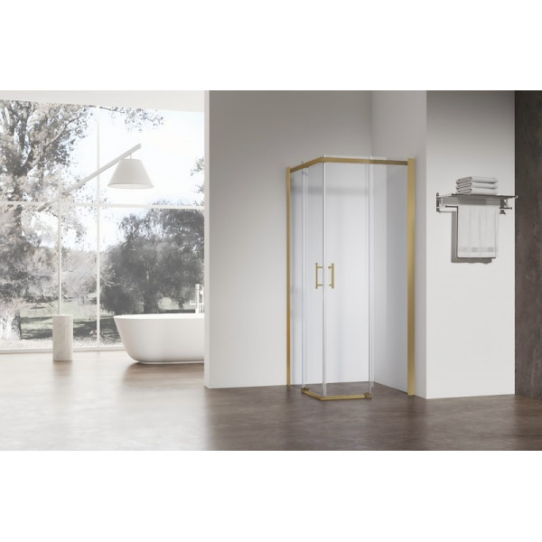 Душова кабіна без піддону Koer SR SC03-90x90x200-TR-12 прозоре скло Easy Clean 6мм, матове золото (KR5358)