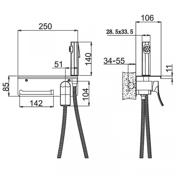 Змішувач для гігієнічного душу Haiba Bolero 069 з тримачем для туалетного паперу (HB9580)