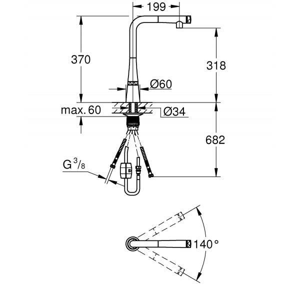 Змішувач для кухні з висувним виливом Grohe Zedra SmartControl (31593DC2)