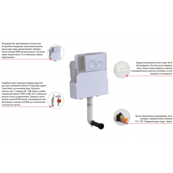 Інсталяційний бачок для підлогового унітазу Koer KT-0405 420x120x750mm без панелі змиву (KR5314)