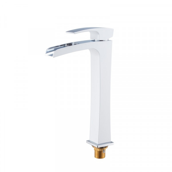 Змішувач для умивальника Koer KB-15007-04 високий водоспад (Колір хром+білий) (KR5156)