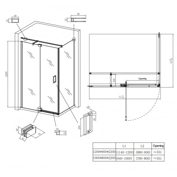 Душова кабіна без піддону Koer SR SC02-100x80x200-TR-01 прозоре скло Easy Clean 8мм, хром (KR5355)