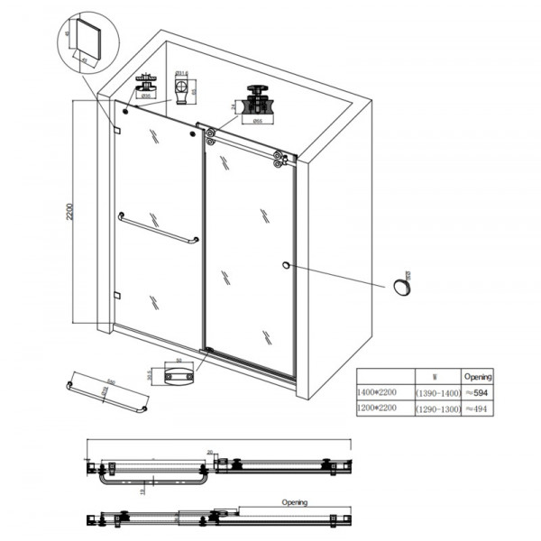 Двері в нішу Koer SR SD06-140x220-TR-01 прозоре скло Easy Clean 8мм, хром (KR5368)