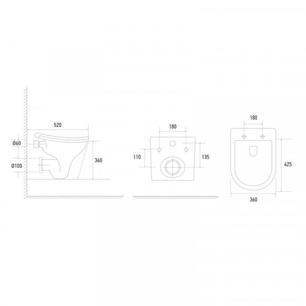 Унітаз підвісний ергономічний Koer TT-0102-T3 520x360x360mm система змиву TORNADO 3.0 (KR5616)