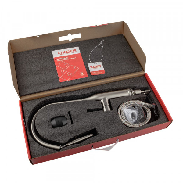 Кухонний змішувач з висувним виливом KOER KI-70004-02 (нерж. сталь) (KR3385)