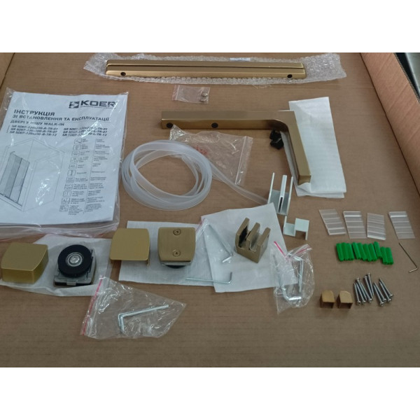 Двері у нішу Walk-In розсувні Koer SR SD07-120x200-R-TR-12 прозоре скло Easy Clean 8мм Матове золото (KR5774)