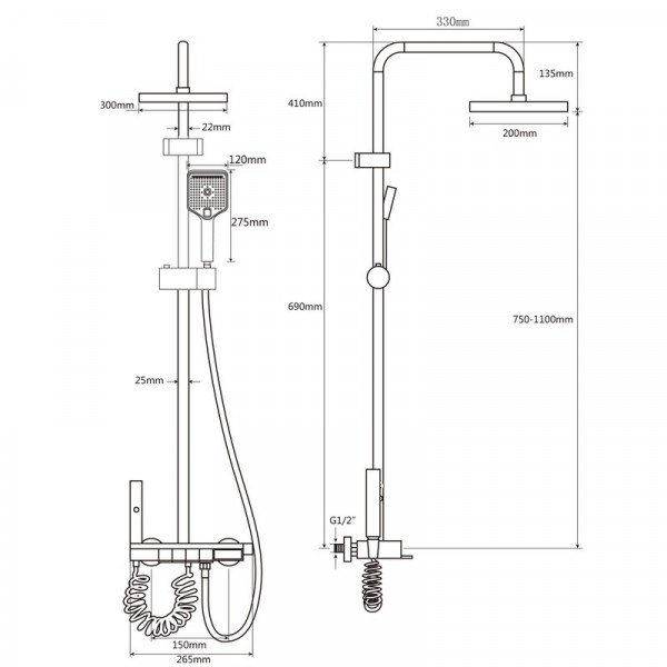 Душова колона Champion PBL-009-J Graphite зі змішувачем з кнопковим перемикачем, 4 режими (CH6500)