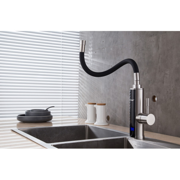 Водонагрівач 3,3 kW проточний, нержавіюча сталь, з індикатором температури, рефлекторний вилив, на мийку MIXXUS Electra 470-EF (колір чорний) (MX0773)