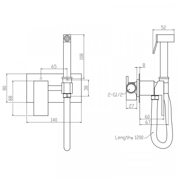 Змішувач для гігієнічного душу Mixxus Premium Bend 002 Inner з лійкою (MI6924)
