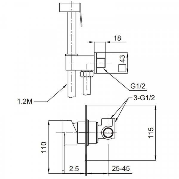 Змішувач для гігієнічного душу Koer KI-23015-02 (з нерж. сталі) (Колір нерж) (KR4786)