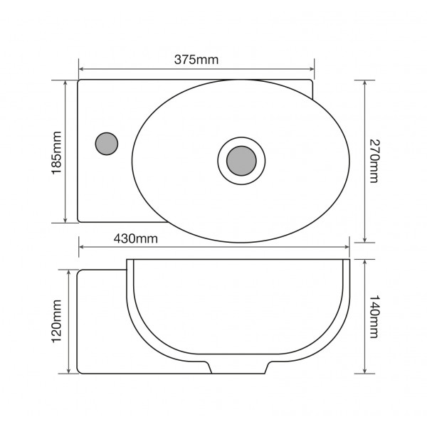 Раковина підвісна Mixxus Premium DIVERSE-1201-R 400х215х140mm з отвором під змішувач та переливом (MP6506)