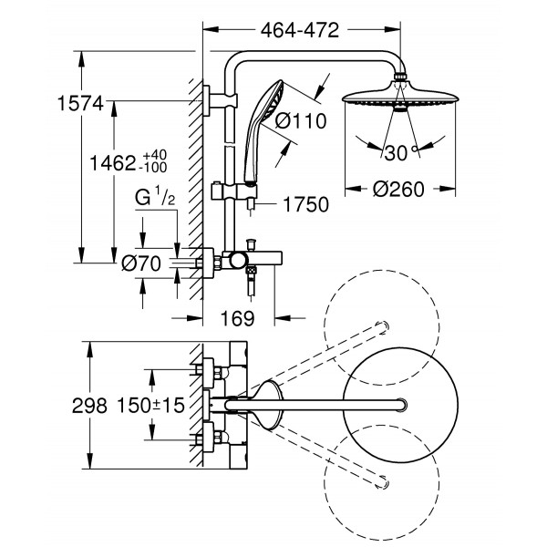 Душова система з термостатом для ванни Grohe Euphoria System (27475002)