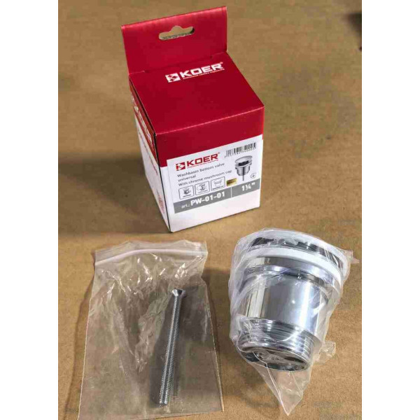 Донний клапан для раковини універсальний (з/без переливу) Koer PW-01-01 автоматичний (Click-Clack) (Колір хром) 1 1/4'' (KR3400)