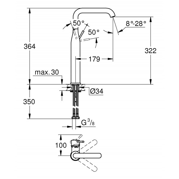Змішувач на стільницю для раковини XL-розміру Grohe Essence New (32901001)