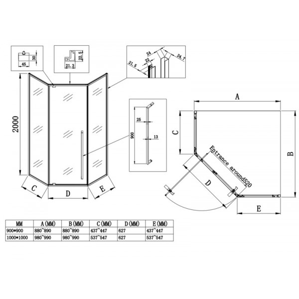 Душова кабіна без піддону Koer SR SC06-90x90x200-TR-01 прозоре скло Easy Clean 8мм, хром (KR5364)