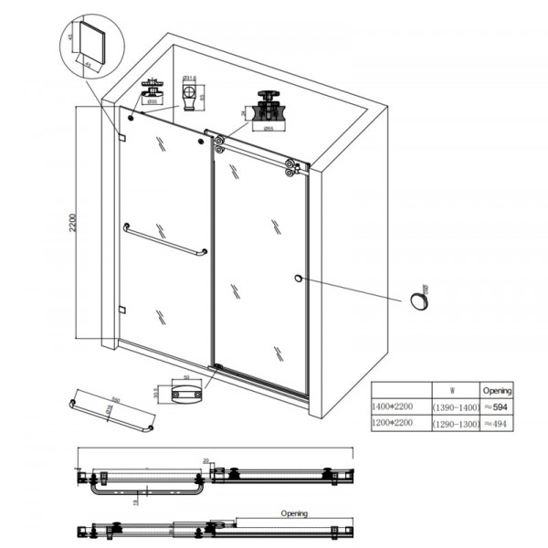 Двері в нішу Koer SR SD06-140x220-TR-07 прозоре скло Easy Clean 8мм, графіт (KR5369)