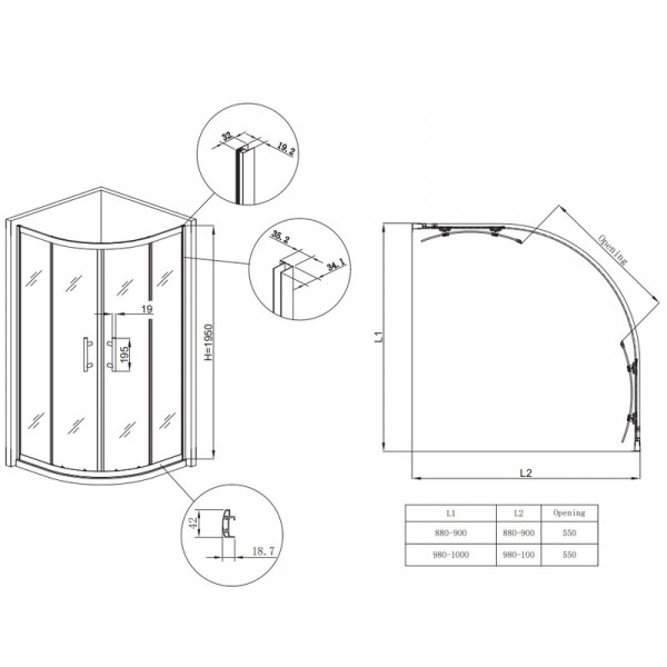 Душова кабіна без піддону Koer SR SC04-90x90x195-TR-12 прозоре скло Easy Clean 5мм Матове золото (KR5681)