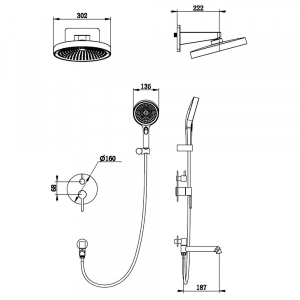 Вбудована душова система Koer KB-66029-05 3 функції Колір чорний (KR5492)