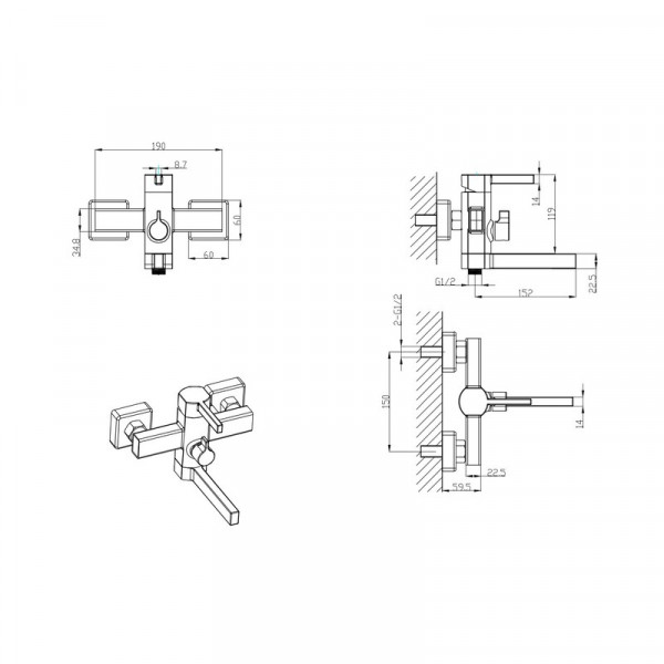 Змішувач для ванни Mixxus Bond 009 Euro (MI7151)
