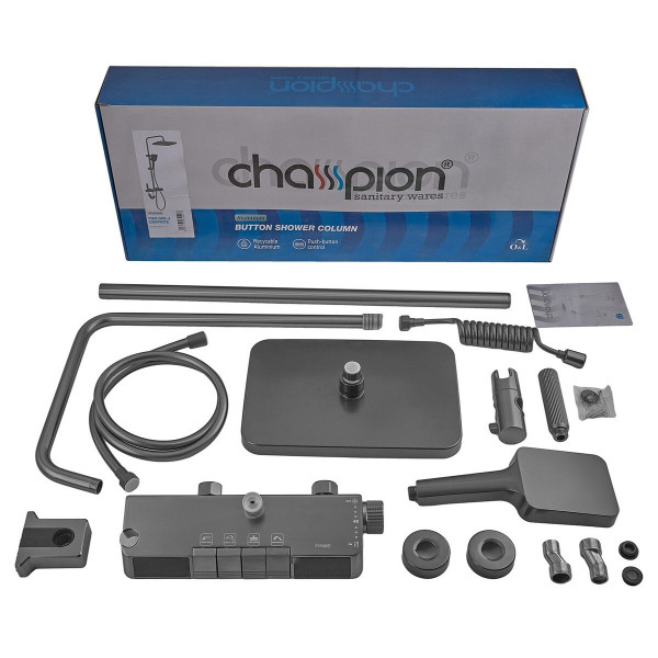 Душова колона Champion PBR-009-J Graphite зі змішувачем з кнопковим перемикачем, 4 режими (CH6502)