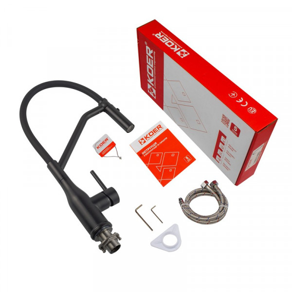 Змішувач для кухні Koer KI-70026-05 з чорним силіконовим виливом (KR5210)