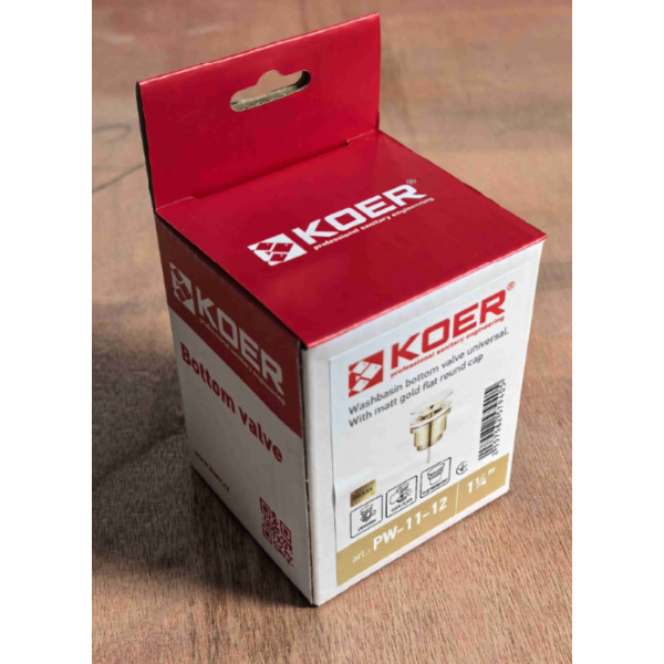Донний клапан для раковини Koer PW-11-12 1 1/4''  універсальний (з/без перел) СLICK-СLACK (Колір зол.мат) (KR5794)